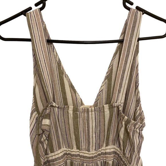 ALTAR'D STATE Linen Blend Neutral V-Neck Pocket Belted Midi-Jumpsuit Size L - Picture 6 of 9